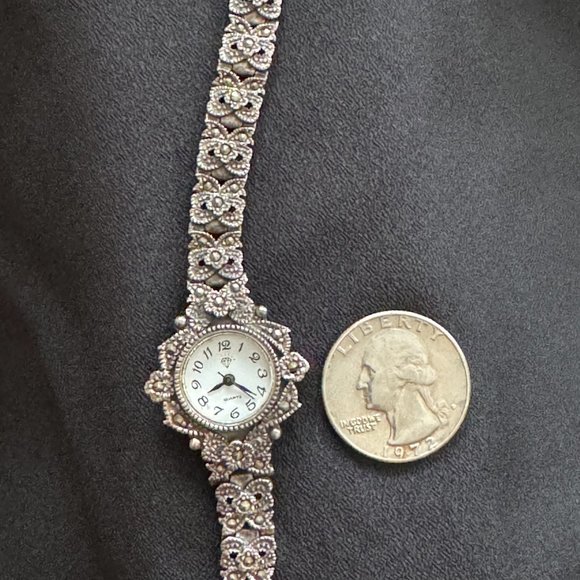 Gorgeous Art Deco Floral Marcasite Bracelet Wristwatch Japan Quartz New Battery main image 5